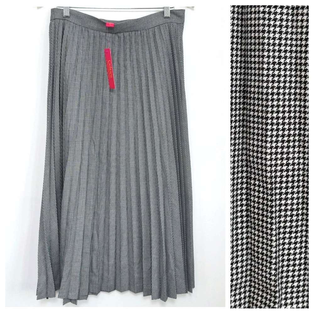 NWT Retro-style Black & White Houndstooth Pleated Midi Skirt, Size 10